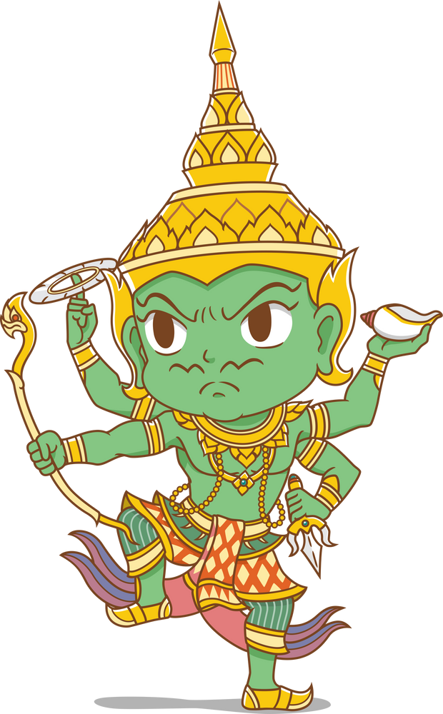 Cartoon character of green Indra god in Thai style.